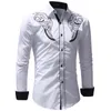 Mode Heren Geborduurd Western Shirt Lange Mouw Slim Casual Shirt 220801