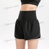 2022 Yoga-outfits sport shorts dames rennen lichte snelle drogende nep twee stuks mesh doek zipper zak lichtgewicht ademende korte fitness hot pants s-xl