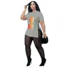 Summer Kobiety Plus Size Projektanci Ubrania 2022 Modna drukowana koszulka Siatka Sheer Yoga Pants Dwuczęściowy zestaw strojów