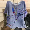 Blouses voor dames shirts zomer elegante bloemenprint linnen katoenen blouse vrouwen casual o nek korte mouw shirt mode dames top en stree