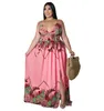 Women Plus Size Dresses V Neck Sleeveless Loose Print Casual Sexy Summer Long Maxi Dress S-5XL