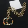 Luxe Mode Choker Ketting Designer Vrouw Hanger Kettingen Klassieke Letters Kleurrijke Diamanten Oorbellen Voor Womens Gift