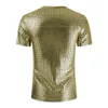 Mens Shiny Gold Plaid Coated Metallic T Shirts Hipster Short Sleeve V Neck T Shirt Men Nightclub Stage Singers Tee Shirt Homme L220704