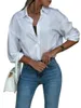 Женские блузкие рубашки Lady Spring Summer Loose Solid Color с длинным рукавами кнопка V-образного вырезки для женщин сплайсин