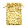 Hurtownia 50pclot 9x12cm Gold Rose Kolor Świąteczny ślub ślubna Organza Organza Voile Prezent Opakowanie torebki 220704