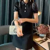 short sleeve dress French temperament black heavy industry diamond inlaid light luxury skirt waist summer new style