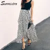 SURMIITRO à pois imprimé longue Maxi jupe d'été femmes mode blanc noir fendu taille haute soleil Wrap une ligne femme 220322