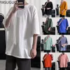 YASUGUOJI T-shirt oversize tinta unita da uomo Bodybuilding e fitness Allentata Casual Lifestyle Wear Tshirt Uomo Streetwear HipHop Top 220526