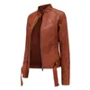 Gewaschene Lederjacke Frauen Frühling Herbst Mantel Weibliche 2021 Motorrad Moto Biker Zipper Jacke Damen Chaqueta Mujer Braun Rot L220728