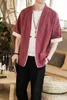 2022 Hommes Chemises en lin Été Chine Style Han Fu Hommes Kimono Cardigan Point ouvert Mâle Un bouton Chemise ample Style ancien L220706