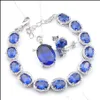 Other Jewelry Sets Luckyshine Bride Weddings 3 Pcs 925 Sier Necklace Oval Swiss Blue Topaz Pendantds Bracelet Stud Earrings Drop Delivery 20