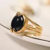 Trouwringen Valily Fashion Black Agate Stone Ring Roestvrij staal klassiek Tiger Eye voor vrouwen man Setting met de hand juwelenwedding edwi22