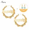 Hiyong Nom Custom Eaux d'oreilles BAMBOO HOOP ELLEURS OEURS GOLL PLACES Personnaliser les boucles d'oreilles pour les femmes Girls Hip-Hop Bijoux de mode Hip-Hop 210323