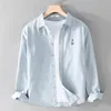 Chemises décontractées pour hommes à manches longues ours coton brodé pour hommes tendance confortable haut vêtements camisas de hombre chemisemen