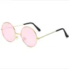 Оптовые ретро -круглые розовые солнцезащитные очки Женщина -бренд дизайнер солнцезащитные очки для мужского сплава
