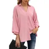 Damenblusen, Hemden, Damenhemd, Umlegekragen, einreihig, S bis XL, 3/4-Laternenärmel, einfarbig, Chiffon, legere Arbeitsbluse, Stre