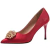 34-43 size satin bridal wedding shoes women 2021 new pointed stiletto red fashion high heels women G220527