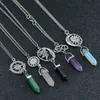 Natursten Healing Point Hänge Halsband Ängel Hjärta Sol Charm Kristallsten Kvarts Hexagonala Halsband för kvinnor Modesmycken