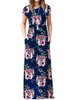 2022 été Maxi Robe florale femmes longue Robe de soirée dames poche ample à manches courtes décontracté fleur Robe Robe Femme G220510