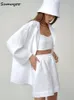 Sumuyoo – costume d'été blanc 100% coton, manches longues, haut décontracté, jambes larges, ensemble 2 pièces, tenues 220610