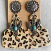 Dangle & Chandelier Vintage Silver Cushaw Flower Turquoise Cactus Earrings Genuine Leather Cow Tag For Women 2022 Western Jewelry WholesaleD