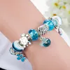 Charm Bracelets Enamel Starfish Charms & Bangles Fine Silver Color Blue Crystal Murano Beads Bracelet For Women B16194Charm