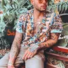 Shirts Men's Summer Fashion Casual Lapel Leopard Short Sleeve Shirt Top Blouse Ethnic Style Camisas Masculina 2022 Hawaii