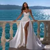 Vestidos de noiva com cinta de cetim de cetim lateral vestido de noiva de praia lateral de trem destacável Long Train Vestido de Novia 2022