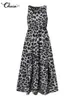 Summer Women Dress Sexig ärmlös Maxi Party Elegant Celmia Bohemian Leopard Print Vestidos Casual Swing sundress 220713