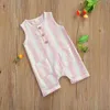 2021 0-12M Cute Infant Baby Girl Playsuit Summer New Pink Striped Button Pockets Sleeveless Outfit G220521
