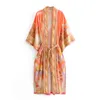 Kwiatowy nadruk Kimono Cardigan Długie bluzki dla kobiet Swim Cover Up Summer Boho Kaftan Beach Femme Vestid6556571