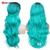 Wignee Bluish Light Blue Wig Synthetic Ombre Long Wavy Body Wave Side Part Heat Resistant Natural Hair Wigs for Women Cosplay 220622