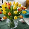 Touch real de toque real pu mini tulipas flor bouquet de haste simples flores falsas sala de casamento sala de casamento decoração