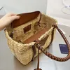 Designer Women Twine Straw Tote Bag Luxurys Designers Bags Italy Milano Brand Sunshine Knitting Beach Handbags Woman Leather Patchwork Totes