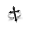 1PC Vintage noir grande croix anneau ouvert pour les femmes bijoux de fête hommes à la mode gothique métal couleur bague Anillo R58-1