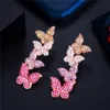 Vintage long papillon charme charme de charme boucles d'oreilles blanche AAA Cubic zirconia boucles d'oreilles rose or cuivre 925 sterling argent post bijoux boucles d'oreilles pour femmes adolescentes cadeau