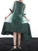 [EAM] femmes vert Organza irrégulière grande taille chemise robe col montant demi manches ample mode printemps été JT58106 220426