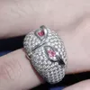 Hip Hop Side Stones Jewelry Owl Rings Solid Copper Ring With Red Zircon Iced Out Cubic Zirconia