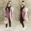 Girls Autumn And Winter Mid-Length Wool Hoodie Girl Solid Color Girls Large Fur Collar Thick Warm Jacket J220718