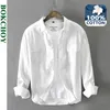Sonbahar Kış Erkekler Erkek Beyaz Uzun Kollu Gömlek Saf Pamuk Retro Stil Düğmesi Up Cep Beyaz İş Giysesi Gaz102 220726