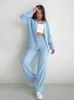 Hiloc Blue Cotton Pyjamas för kvinnor sätter kvinnor kläder lapel långärmad nattkläder kvinnliga casual byxor kostymer 2022 pyjamas l220803