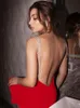 Casual Dresses Crystal Backless Bandage Dress 2022 Summer Women Red Bodycon Sexig Party Evening Birthday Club outfitScasual