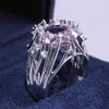 Cluster Rings Irregular Branch Pink Cubic Zirconia Finger For Women Shiny Crystals Silver Color Female AnelCluster