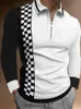 Autumn Men Polo shirts Casual mode lange mouw plaid schuimende drukpolo's turn down kraag zippers tees heren