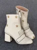 디자이너 Marmont Boots 여성 가죽 하이힐 플랫폼 플랫폼 발목 부츠 자수 빈티지 술집 로퍼 두꺼운 발 뒤꿈치 겨울 신발 29