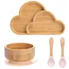 4st Set Children S Tabell Provse Baby Feeding Bowl Plate Fork Spoon Cartoon Bamboo BPA Gratis non -slip -rätter 220708