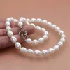 Hot Fashion äkta 8-9mm White Oval Cultured Freshwater Pearl Necklace 18 "