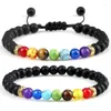 Perlenstränge Damen-Armbänder, handgefertigt, 8 mm Perlen, 7 Chakra-Heilung, natürlicher Lavastein, geflochtenes Armband für Männer, verstellbare Armreifen, Yoga-Schmuck