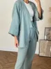 NHKDSASA Kimono Pyjamas Col V Coton Crêpe Pijama 2 Pièces Ensemble Double Couche Gaze Vêtements De Nuit Sommeil Tops Hommes Homewear Mujer 220421