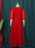 Kvinnor röd klänning från axel spetsar ihålig lapptäcke en linje veck elegant fest stor storlek dam kvinnlig hemkomstrockar klänningar 220613
